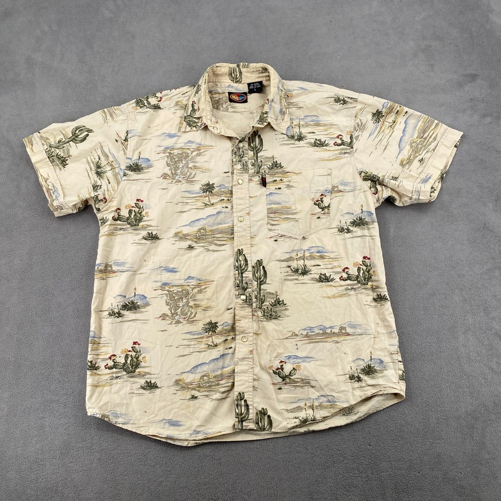 Martini Ranch Mens Large Desert Cactus Pearl Snap Western Shirt Short Sleeve